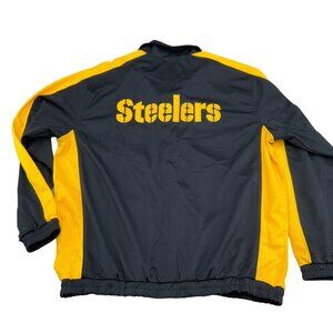 GIII NFL Jacket Adult XLarge Black Yellow STEELERS Spell Out Stitch‎ Stripe VTG